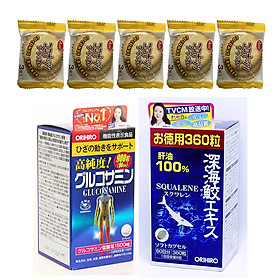 Combo Thực phẩm bảo vệ sức khỏe Sụn vi cá mập Orihiro Squalene Nhật Bản 360 viên + Glucosamine Nhật Bản 900 viên ( Orihiro Hight Pure Glucosamin Tablets ) - Hỗ trợ Xương khớp – Tặng 05 bánh quy Nhật Bản hiệu Aee