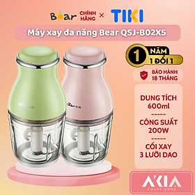 Máy xay thực phẩm đa năng Bear QSJ-B02X5 / QSJ-B02U2 - Dung tích 600ml, Công suất 200W, Xay thịt, rau củ, trái cây, bột cho bé - HÀNG CHÍNH HÃNG - Màu Xanh Lá