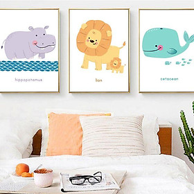 Mua Bộ 3 tranh canvas hoạt hình động vật đáng yêu cho phòng baby