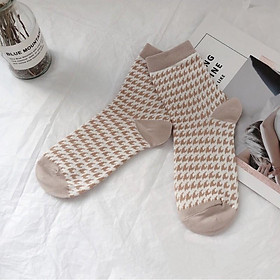 Tất màu be họa tiết houndstooth cho người lớn
