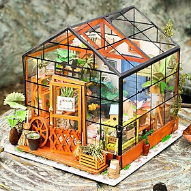 Đồ chơi lắp ráp gỗ 3D Mô hình DIY Doll House Kit Cathy is Flower House kèm đèn LED