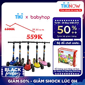 Xe trượt scooter Babyfast 3 bánh an toàn cho trẻ em của Babyhop chịu lực 90kg phù hợp cho cả bé trai và gái, bánh xe phát sáng vĩnh cửu, rèn luyện vận động, tăng chiều cao cho bé - Hàng chính hãng
