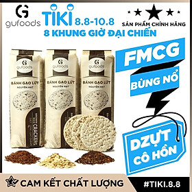 Bánh gạo lứt ăn kiêng GUfoods (500g = 54 bánh) - Mix 3 vị (Yến mạch + Huyết rồng + Tím than) - Hỗ trợ Giảm cân, Tập Gym, Thực dưỡng, Eat clean