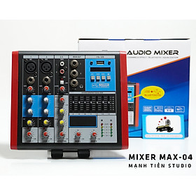 Mua Bàn trộn âm thanh mixer max 04 - 4 kênh âm thanh nổi - Tích hợp bộ cân bằng Equalizer chuyên nghiệp - Kết nối dễ dàng với bluetooth - Mixer chuyên dùng cho loa kéo  dàn karaoke gia đình  thu âm  livestream - Hàng nhập khẩu