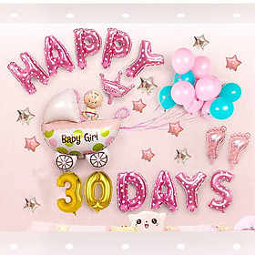 Set bong bóng phụ kiện trang trí tiệc đầy tháng, full month, happy 30 days cho bé trai bé gái - BOBABO