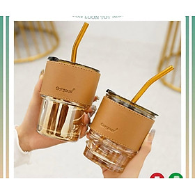 Mua CỐC UỐNG NƯỚC THỦY TINH BỌC DA CÓ ỐNG HÚT SIÊU SANG CHẢNH