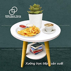 Bàn trà tròn 2 tầng đa năng, bàn sofa gỗ mini Phong Cách Bắc Âu Đơn Giản Cho Phòng Khách, quán cafe