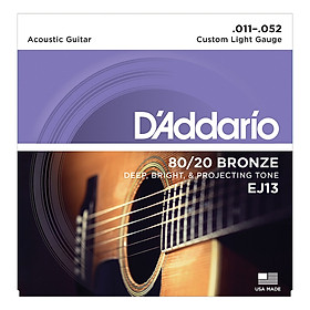 Hình ảnh Bộ dây đàn Guitar Acoustic/ Acoustic Guitar Strings - D'Addario EJ13 - 80/20 Bronze - Deep, Bright & Projecting Tone - Custom Light Gauge .011-.052 (Custom Light 11-52) - Hàng chính hãng