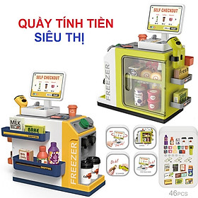 Đồ chơi siêu thị máy tính tiền mini có thẻ và máy quét cho bé nhập vai mua bán hàng, quà tặng sinh nhật cho bé