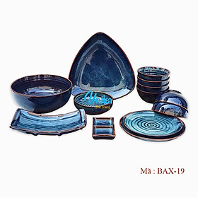 Mua Dinner Set - Bộ đồ ăn men xanh hỏa biến - Set đồ ăn - Bộ bát đĩa gốm Unika Bát Tràng bax19