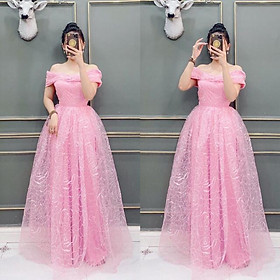 Đầm maxi bẹt vai hoa hồng SIÊU XINH -MS105V- SIZE M/L đến 57kgMM MM