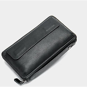 Ví nam cầm tay da thật bhm9043d clutch da bò. màu đen. hàng chính hãng.