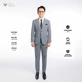 SUIT NGUYÊN BỘ MÀU XÁM XANH CARO ẨN, CHẤT LIỆU WOOL 2 KHUY 3 TÚI, VẢI NOBILITY