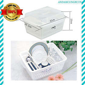Mua Rổ úp bát đĩa có khay hứng nước và nắp đậy Inomata cao cấp Nhật
