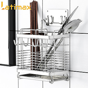 Ống Đựng Đũa Thìa Dĩa 2 Ngăn K1 Inox 304 Cao Cấp - Có Thể Dán Tường