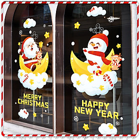 Decal dán kính noel 2023 tĩnh điện trang trí giáng sinh merry christmas khổ 60x45cm