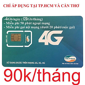 SIM 4G VIETTEL V120Z - ĐĂNG KÝ ĐÚNG CHỦ ( 90.000/tháng: Có 4Gb/ngày, Gọi nội mạng miễn phí tất cả cuộc gọi dưới 20 phút, ngoại mạng 50 phút miễn phí) - Hàng Chính Hãng