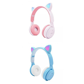 2 Sets Cat Ear LED Light Up Over-Ear Foldable Wireless Headphones with Microphone