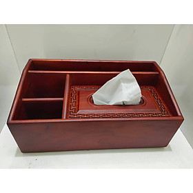 Hộp đựng khăn giấy đa năng để bàn làm việc bằng gỗ Hương cỡ lớn