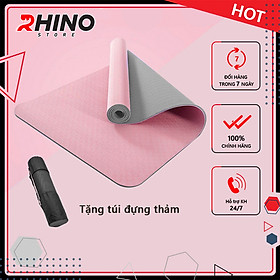 Thảm tập yoga 2 lớp 6mm tặng kèm túi Rhino M901 cao su non TPE siêu bám, chống trượt, tập gym, thể dục tại nhà - Hàng chính hãng