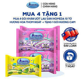 Mua Combo 4 + 1 Gói Khăn ướt lau sàn kháng khuẩn tiện dụng IHomeDa - Hương Cam chanh Kháng Khuẩn - Hương Hoa Thơm Ngát ( 10 miếng ) - Combo 4 + 1  iHomeda anti bacteria floor and kitchen wet wipes - Orange Lime Scent ( 10 sheets per package) - Bộ 4 gói hương