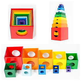 Lồng hộp vuông 10 Montessori phát triển kỹ năng và tư duy cho trẻ | Đồ chơi gỗ giáo dục đạt an toàn cho bé