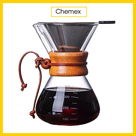 Bình pha cà phê chemex kèm phễu lọc inox