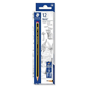 Hộp 12 bút chì Staedtler 120-HB (bút Đức sọc vàng đen đầu đỏ)