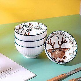 Mua Chén ăn cơm Hươu sắc màu chất liệu gốm sứ cao cấp - 01 cái chén  bát con họa tiết dễ thương đầy màu sắc