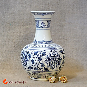 Mua Bình gốm dáng củ tỏi tài lộc men rạn vẽ hoa dây Gốm Chu Đậu