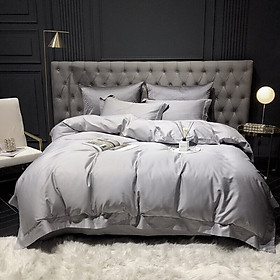 Bộ 5 Món Chăn Ga Gối Lụa Tencel Mềm Mịn Sang Trọng Cao Cấp Màu Xám Kích Thước 1m6 x 2m