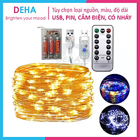 Dây đèn led đom đóm trang trí pin, USB, cắm điện, nhấp nháy, 20M, 10M, 5M, 3M, 2M, 1M trang trí phòng, đào quất tết cắm trại - Chính hãng DEHA