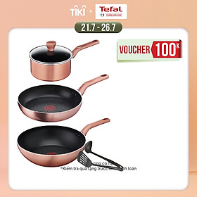 Bộ nồi chảo Tefal Cook & Shine 5 món gồm Chảo chiên 24 cm, Chảo xào 28cm, Quánh 18cm, Sạn và Vá - Hàng chính hãng