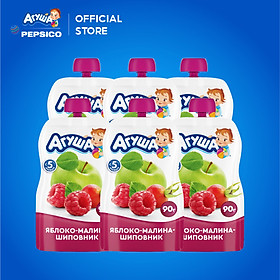 Combo 6 Gói Trái cây nghiền vị táo, mâm xôi và tầm xuân Agusha 90g/gói dành cho bé từ 5 tháng trở lên