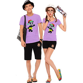 Bộ Áo Thun Đôi Nam Nữ Gấu Anh Gấu Em Màu Tím