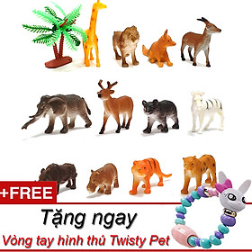 Mô hình 12 con vật - động vật rừng tặng kèm vòng tay biến hình thú Twisty Petz cho bé làm đồ chơi và học tập