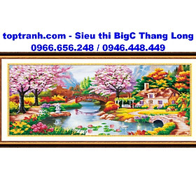 Mua Tranh thêu chữ thập ngôi nhà hạnh phúc ven hồ có cây cầu 88856 chưa thêu