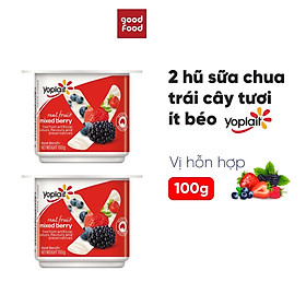 Lốc 2 hộp Sữa chua ít béo trái cây hỗn hợp dâu Yoplait Real Fruit Mixed Berry 100G