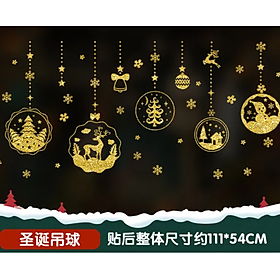 Decal trang trí Noel - Rèm trái châu lớn nhũ kim tuyến vàng lấp lánh