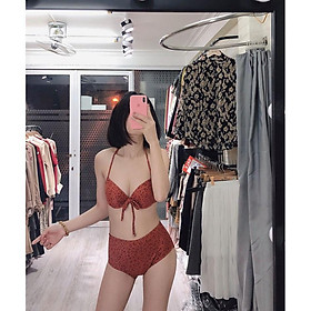 Freeship Bikini hai mảnh da báo cam đất có gọng siêu hot