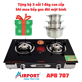 Mua Tặng bộ 3 nồi 1 đáy cao cấp Seika khi mua Bếp Gas Đôi Mặt Kính AirPort (Sen Inox) APB707 - hàng Chính Hãng