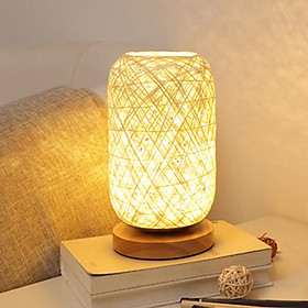 USB Table Lamp for Bedroom-Minimalist Wooden Base Desk Lamp,Modern LED Bedside Nightstand Lamp with Rattan Shade for Living Room/Office/Study/Kid Room