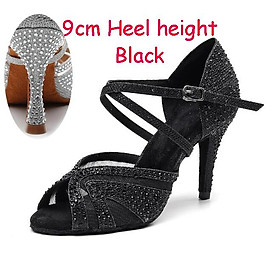 Giày khiêu vũ Latin Phụ nữ rhinestone long lanh salsa dép tắm dép tiệc khiêu vũ giày cao gót 9cm trắng bạc Color: Black 9cm Heel Shoe Size: 5.5