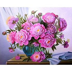 Mua Tranh sơn dầu số hoá tự tô đã căn sẵn khung 40x50 cm (painting by number) - DZ687 Hoa Hồng tím