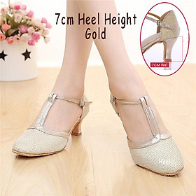 Giày khiêu vũ dành cho phụ nữ Thương hiệu giày khiêu vũ hiện đại mới đóng ngón chân Salsa Ballroom Tango Latin Giày dành cho nữ phụ nữ phụ nữ Color: Gold 5.5cm Heel Shoe Size: 6