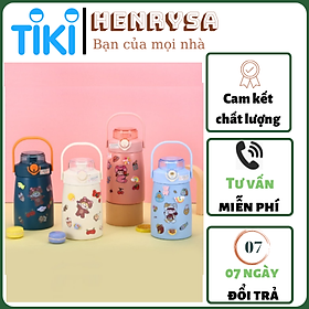 Mua Bình nước giữ nhiệt 750ml   bình giữ nhiệt cute kèm ống hút  lõi inox SUS304 cao cấp không rỉ - Chính hãng HENRYSA