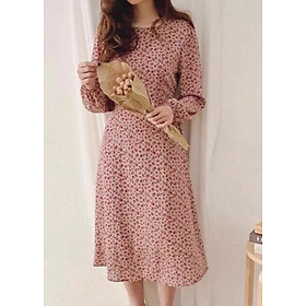 Đầm suông nữ hoa nhí, Váy dài 2 lớp có dây buộc eo dv25