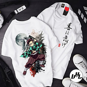 Áo thun trắng Anime, Manga Thanh g diệt quỷ Tanjiro ánh trắng đen, Unisex Nam Nữ có Size áo từ 25-95kg