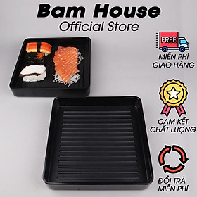Khay nhựa đen nhám đựng thức ăn Bam House chất liệu Melamine 18x18x4cm cao