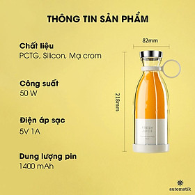 Mua Máy Xay Sinh Tố Cầm Tay Mini Fresh Juice Đa Năng Ép Trái Cây Xay Hoa Quả Pin sạc 1400mAh  - HÀNG CHÍNH HÃNG